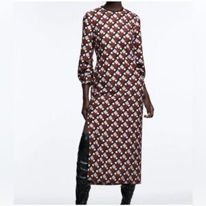 Zara Printed Geometric Color Block Midi Dress Medium